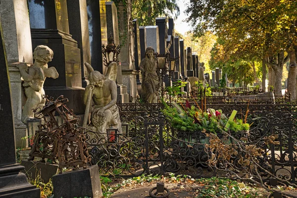 Νεκροταφείο Φθινόπωρο Παλαιοί Τάφοι Στο Κεντρικό Νεκροταφείο Της Βιέννης — Φωτογραφία Αρχείου
