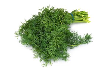 Dill On White, beyaz arkaplanda yiyecek malzemelerini kapat.