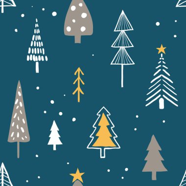 Neşeli Noel seamless modeli basit minimalist ağaçları ile 