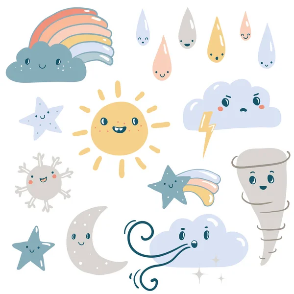 Funny weather vector set. — Stock Vector