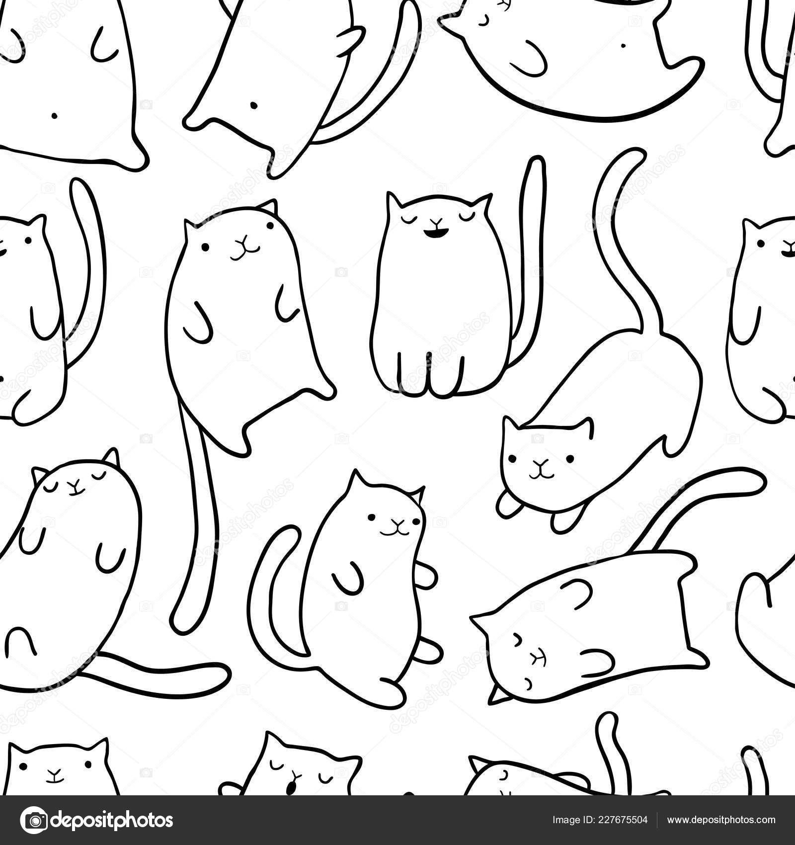 Padrão Com Gatos Bonitos Do Doodle Dos Desenhos Animados No Fundo