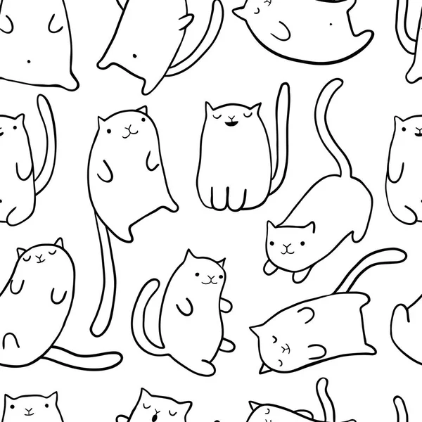 Hand Zeichnen Lustige Katzen Sketch Stil Vektor Nahtlose Muster Niedlichen — Stockvektor
