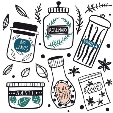 Otlar ve baharatlar kavanoz Icon set