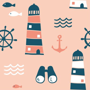 Deniz tasarım öğeleri ile Seamless modeli