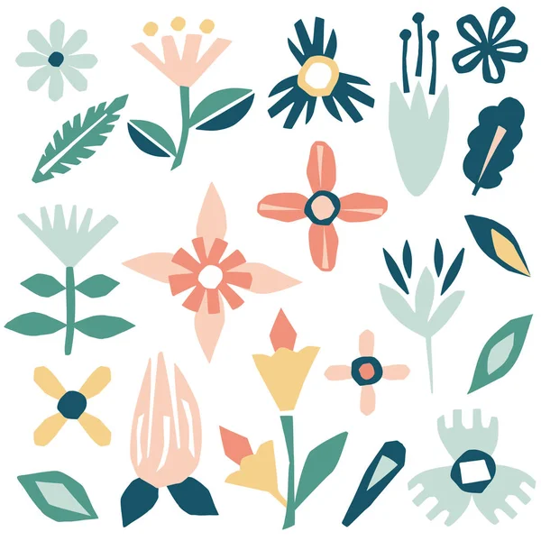 Flores de recorte e coleta de elementos florais — Vetor de Stock