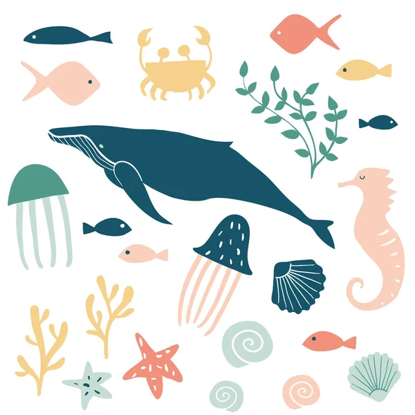 Deniz hayvanlar illüstrasyon — Stok Vektör