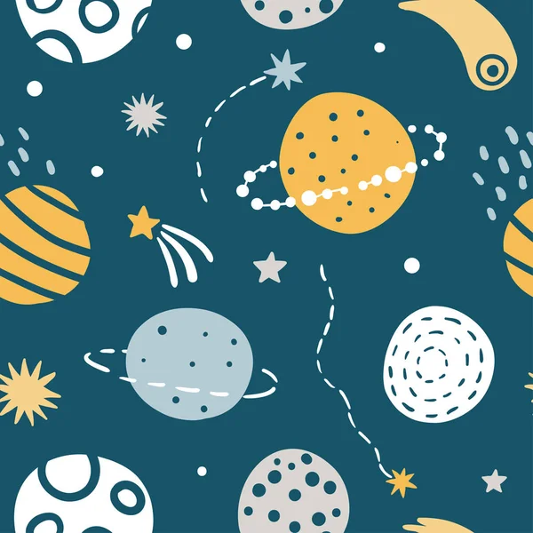 Cute Kids Space Vector Seamless Pattern — Stock Vector