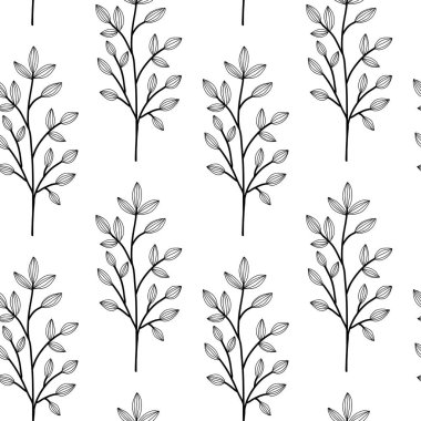 Siyah beyaz otlar üzerinde. Kır çiçekleri vektör 