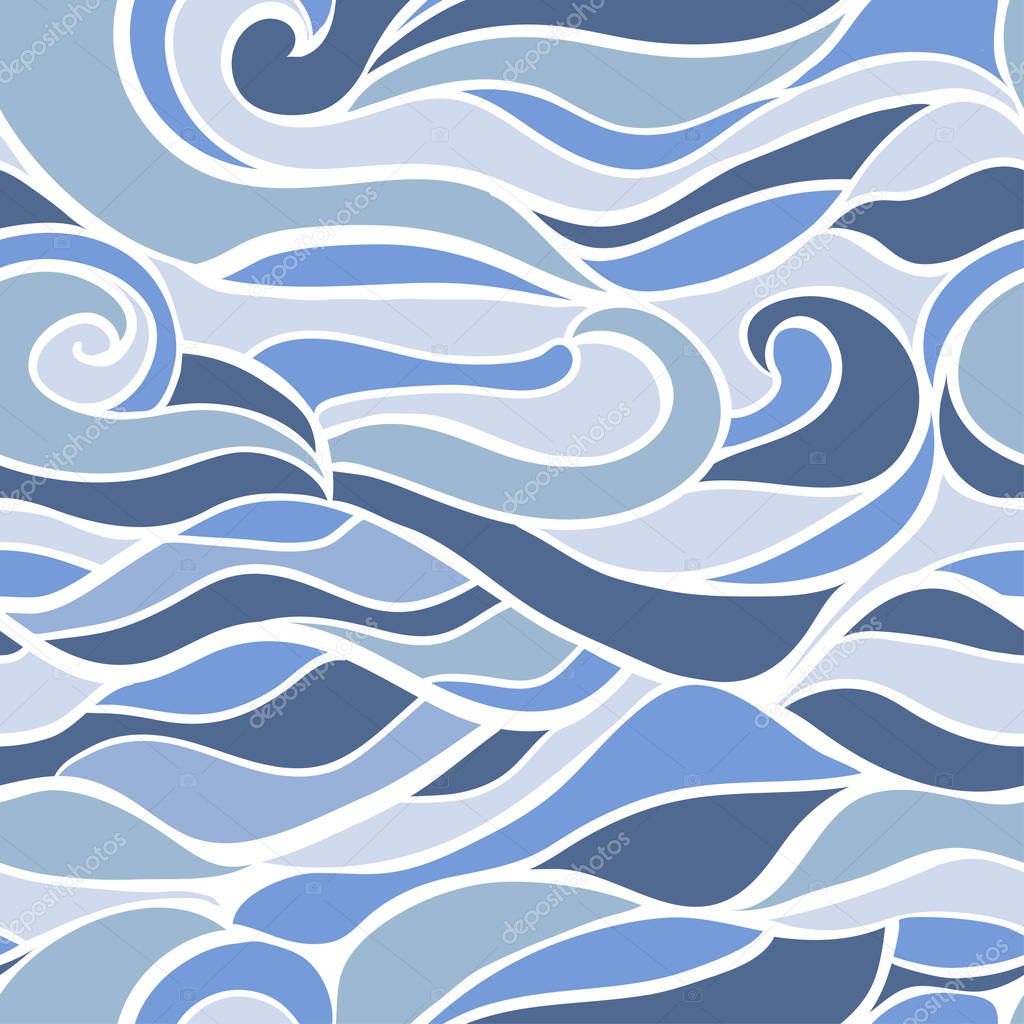 Stylized waves and curves seamless pattern