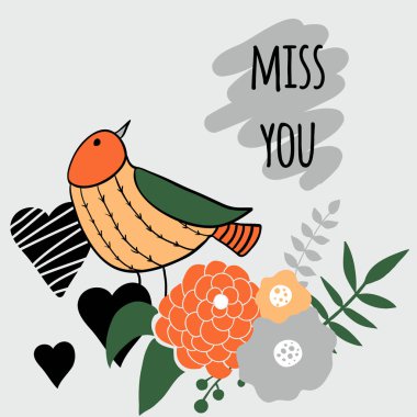 Kuş ile romantik illüstrasyon vektör