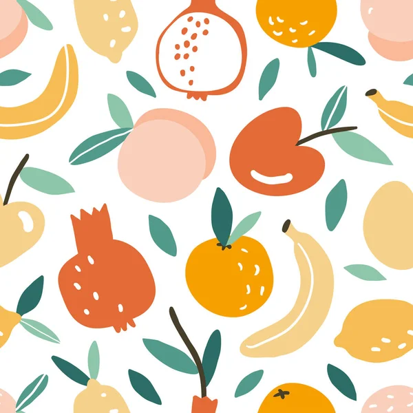 Nahtloses Muster mit handgezeichneten Doodle-Früchten — Stockvektor
