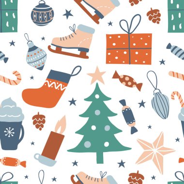 Seamless pattern with cute hand drawn objects