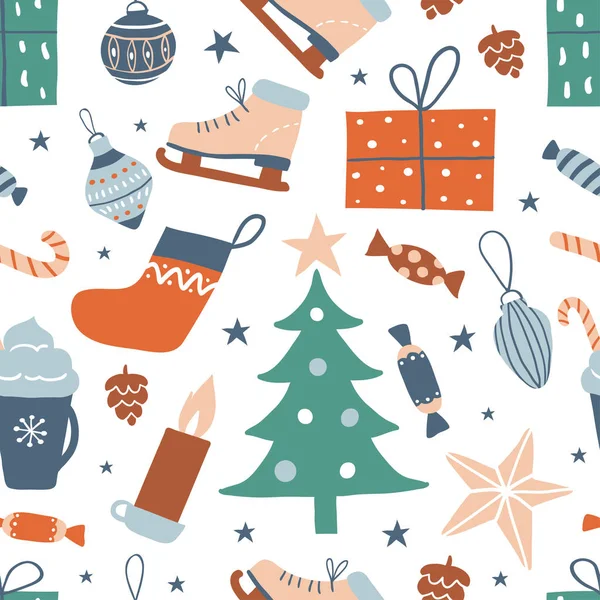 Seamless pattern with cute hand drawn objects