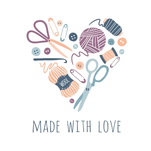 Made with love. Hobby tools in heart shape — Stock Illustration Made with love. Hobby tools in heart shape Vector Graphics