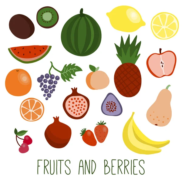 Iconos planos frutas y bayas — Archivo Imágenes Vectoriales