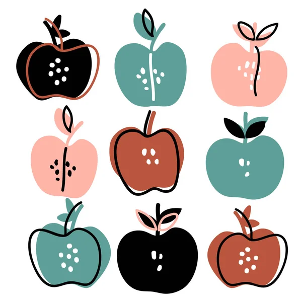Elle çizilmiş elma seti — Stok Vektör