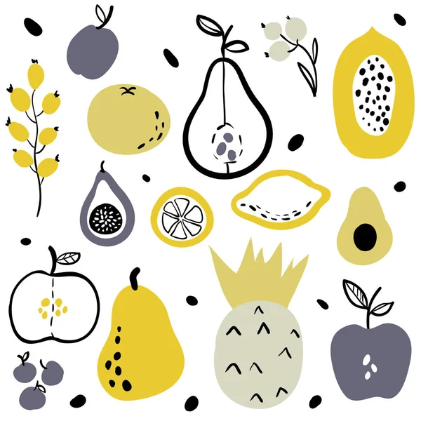 Owoce i jagody płaski zestaw ikon — Wektor stockowy