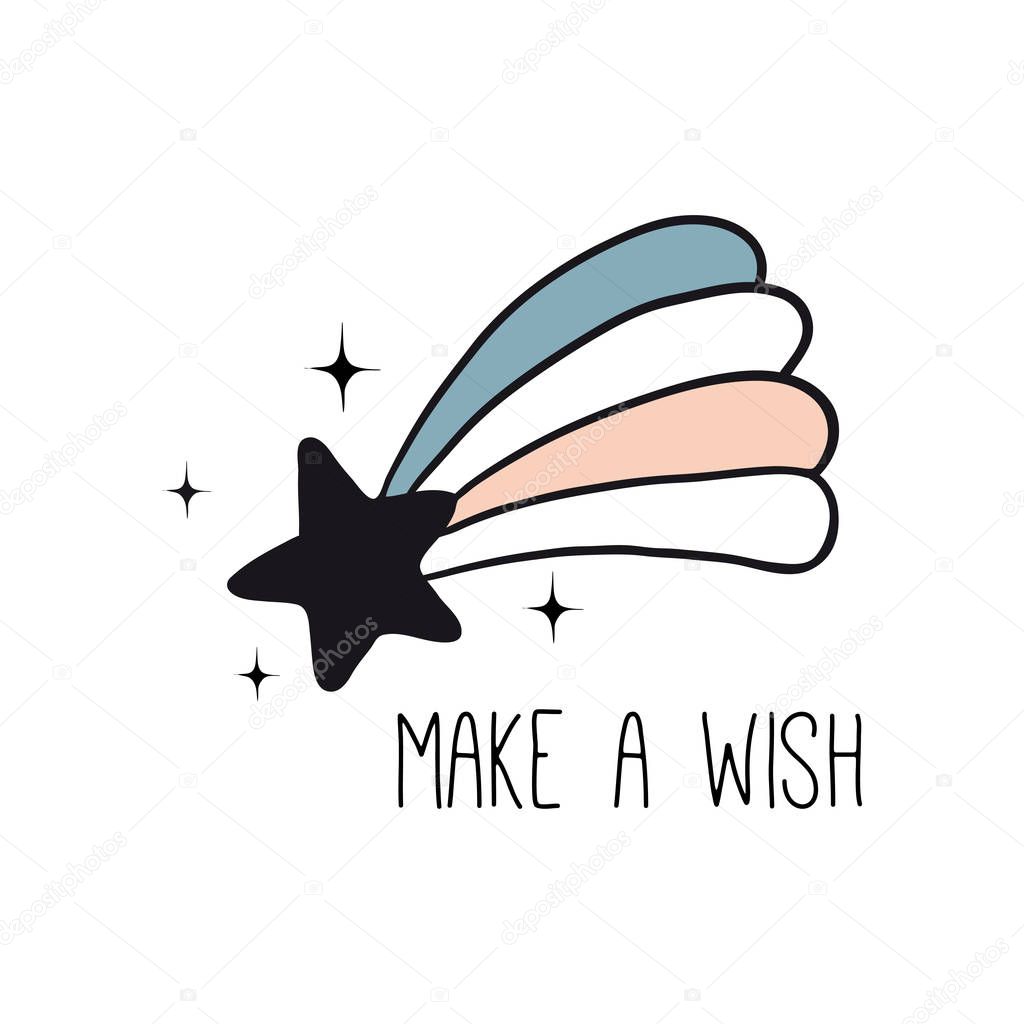 Make A Wish Inspirational Quote With Star Vector Witch Magic Design Print With Text Hand Drawn Doodle Sketch Magician Illustration Witchcraft Symbol Perfect For Posters Cards Stickers Premium Vector In Adobe