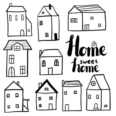 Dekoratif doodle evleri koleksiyonu