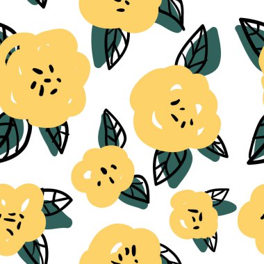 Sarı soyut çiçeklerile dikişsiz desen