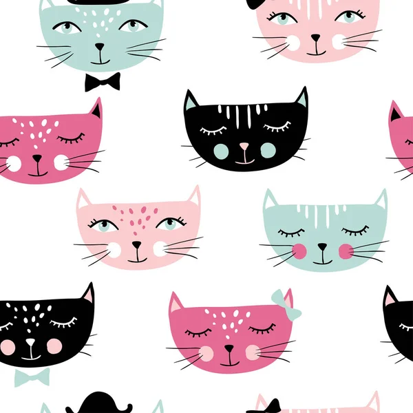 可愛い猫のシームレスパターン — ストックベクタ