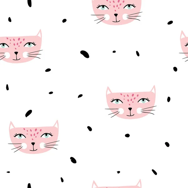 Sömlöst mönster med rosa katter — Stock vektor