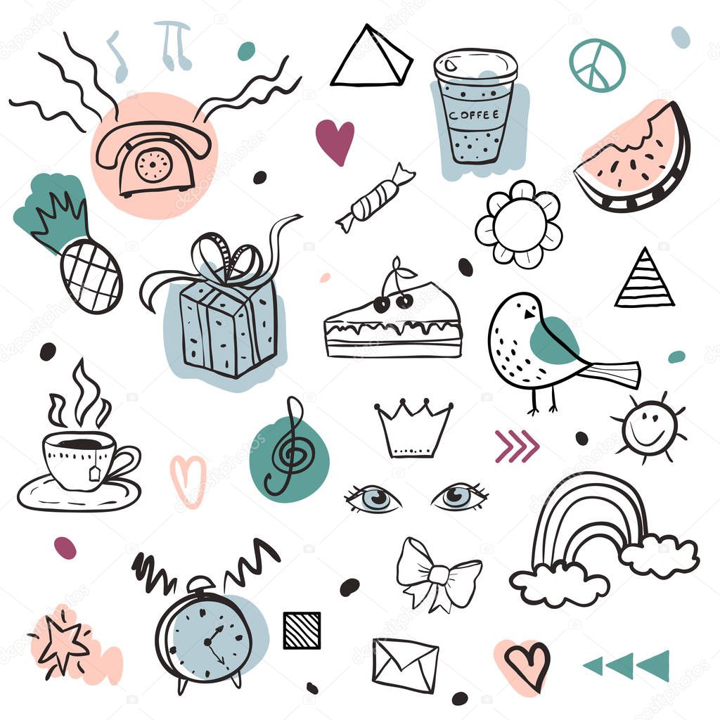 Hand drawn doodle objects set