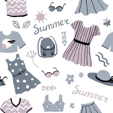 Sevimli giysi ve aksesuarları dikişsiz desen