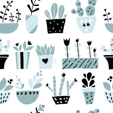 Renkli el çizilmiş saksı seti 