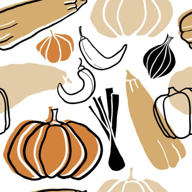 Doodle el çizilmiş sebze dikişsiz desen