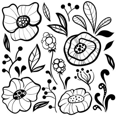 Siyah beyaz çiçek vektör koleksiyonu
