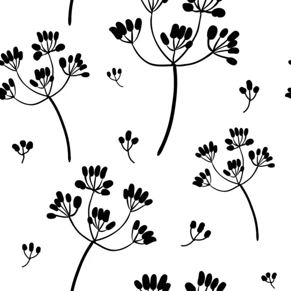Μαύρο σε άσπρα λουλούδια. Διανυσματικό μοτίβο χωρίς συγκόλληση — Διανυσματικό Αρχείο