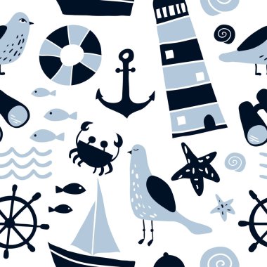 Deniz tasarım öğeleri ile Seamless modeli