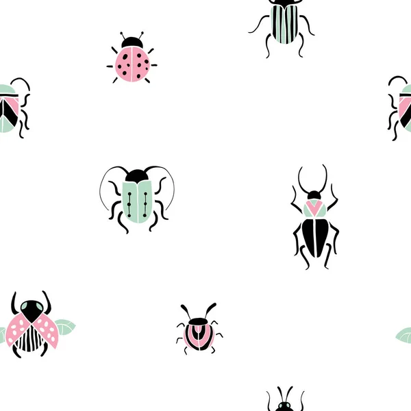 Seamless pattern with hand drawn insects — Stock Vector