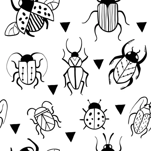 Sömlöst mönster med handritade insekter — Stock vektor
