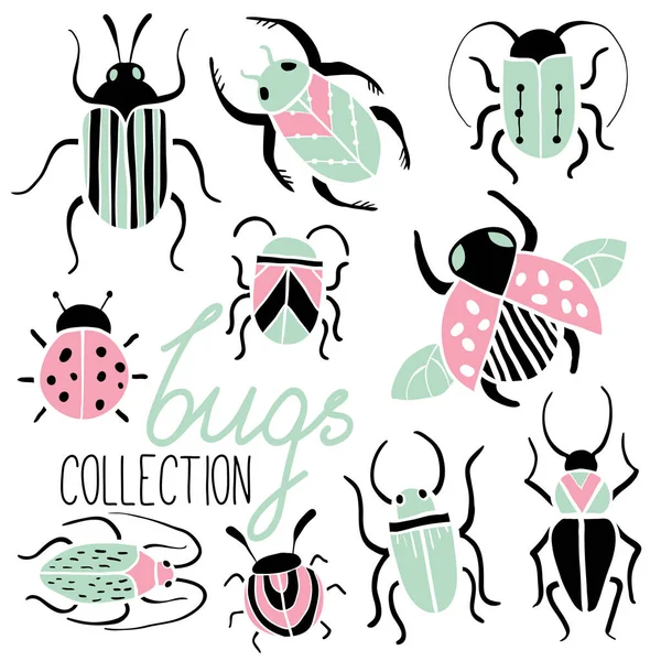 Conjunto de insectos coloridos dibujados a mano — Vector de stock