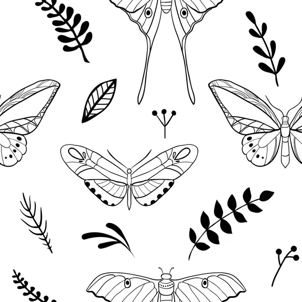 Seamless pattern with hand drawn butterflies — Stock Vector