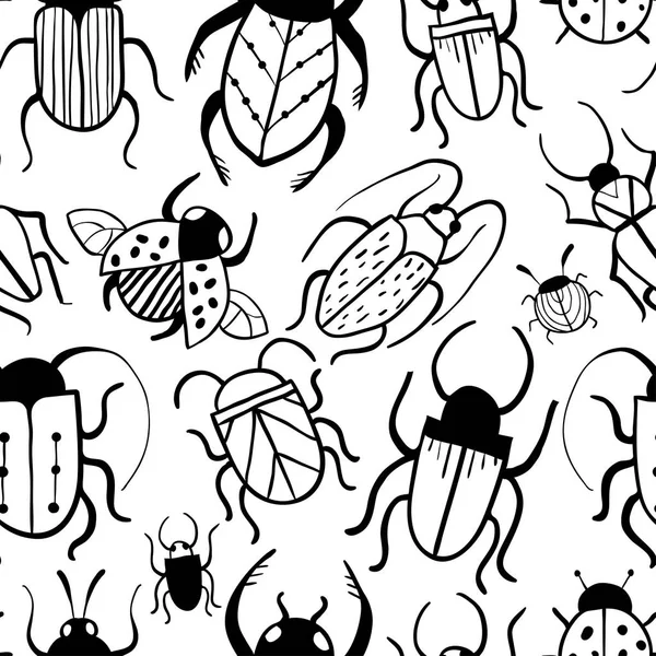 Seamless pattern with hand drawn doodle insects — Stock Vector