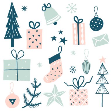 Merry Christmas dekoratif kış öğelerle ayarla