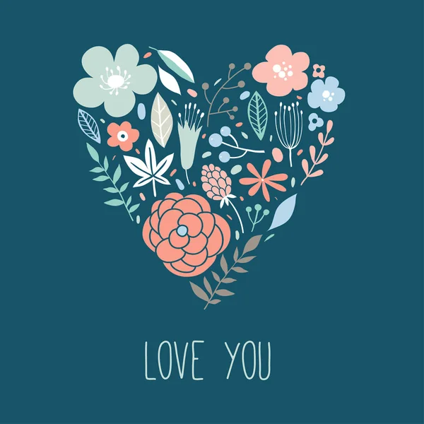 Te quiero. Forma del corazón floral — Vector de stock