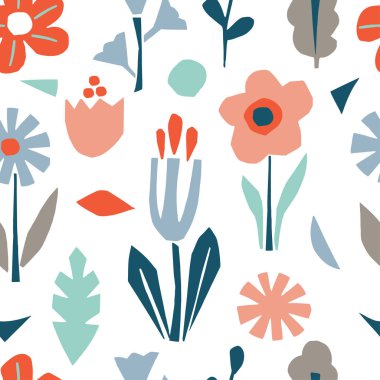 Cutout çiçek ve çiçek elemanları dikişsiz desen