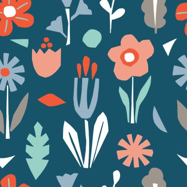 Cutout çiçek ve çiçek elemanları dikişsiz desen