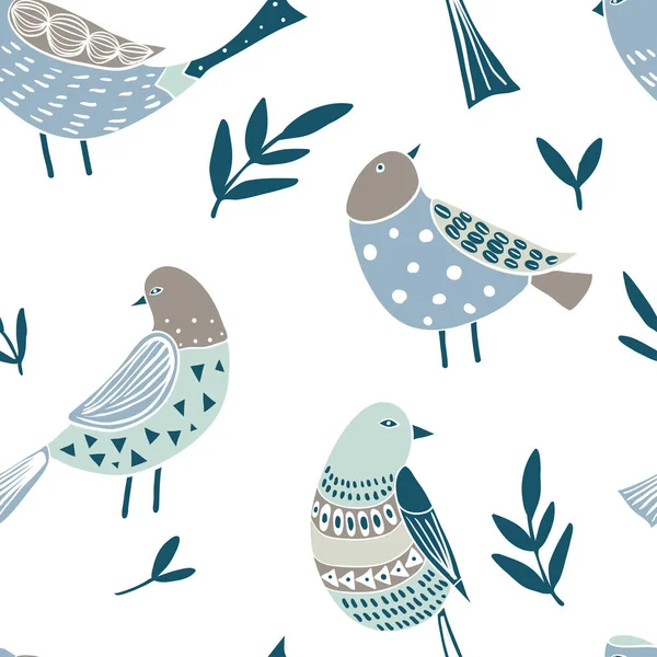 Modèle sans couture avec de mignons oiseaux gribouillis dessinés à la main — Image vectorielle