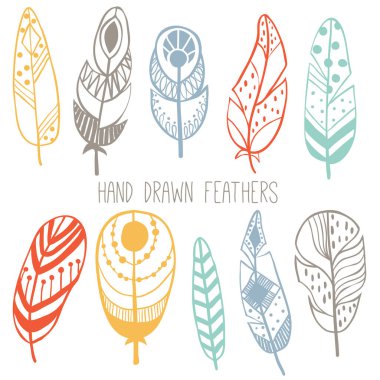 Elle çizilmiş doodle tüyler