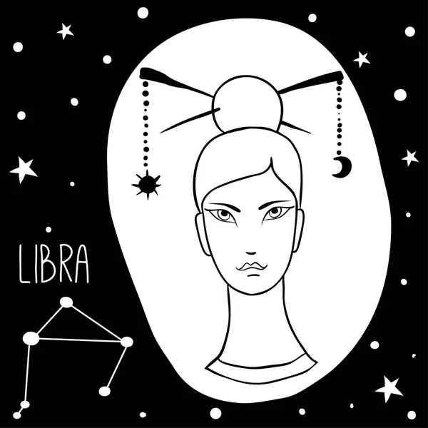 Libra. Mujer con signo del zodiaco — Vector de stock