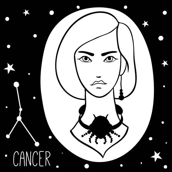 Cancer. Woman with zodiac sign — Stock Vector