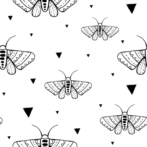 Handgezeichnetes nahtloses Muster mit Doodle Motten — Stockvektor