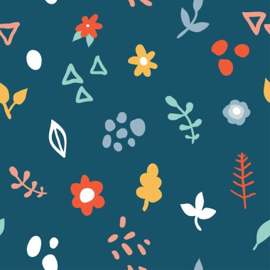 Çiçekler ve soyut s ile basit minimalist dikişsiz desen