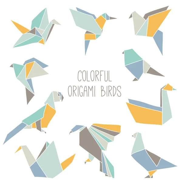 Leuke collectie met 10 kleurrijke origami vogels — Stockvector