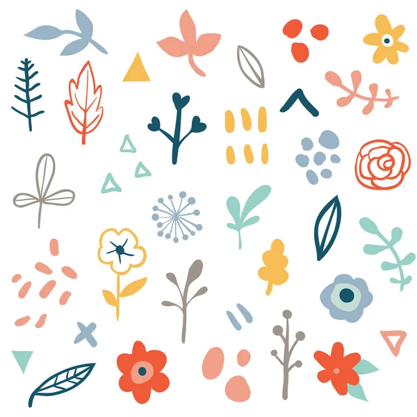 Çiçekler ve soyut şekiller ile basit minimalist set — Stok Vektör